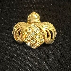 1980s Swarovski Gold Bee Brooch With White Crystals Signed -Accented Brooch VTG